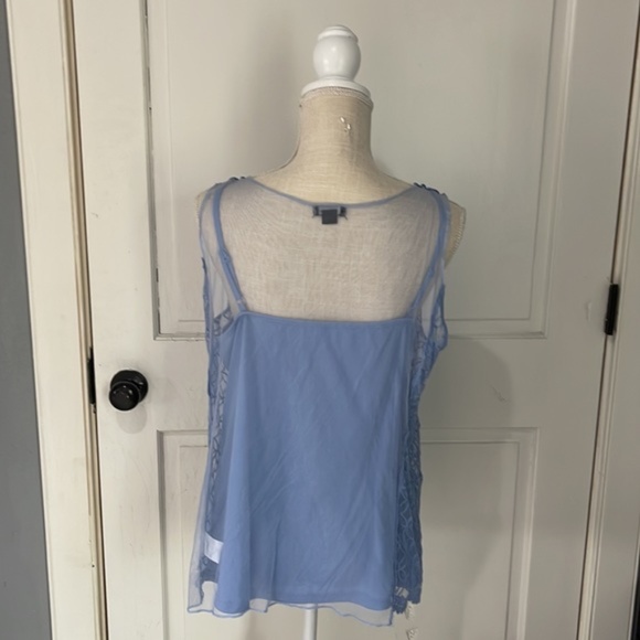 Lace Shell w/ Under Layer, New Directions, Light Blue - Picture 3 of 7